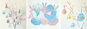 Handmade Wooden Easter Tree Decorations. Personalised Pastel Hanging Easter Decorations.