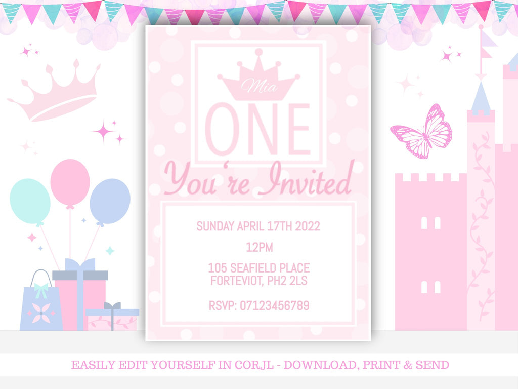 First Birthday Digital Invitation Template Pink Polka Dot - KLC Creation