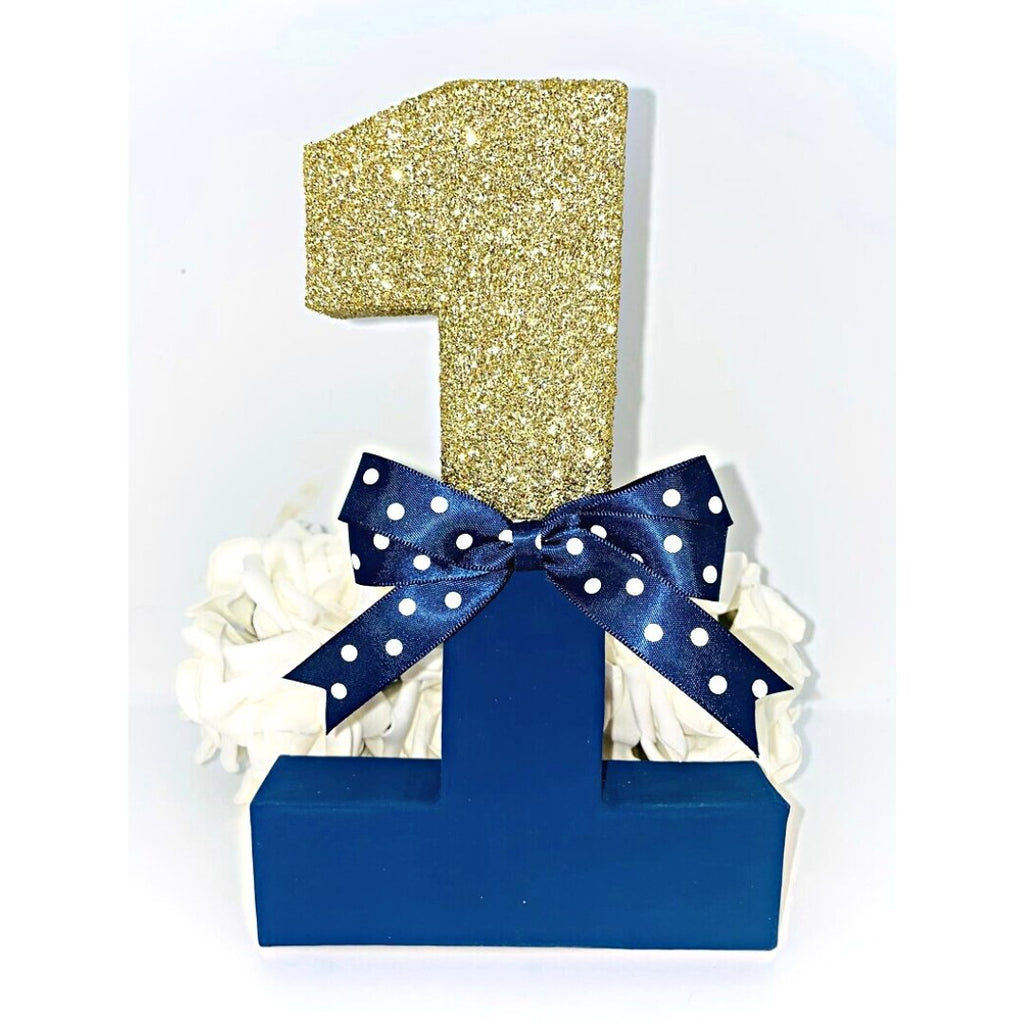Navy Blue & Gold Birthday Age Number Prop - KLC Creation