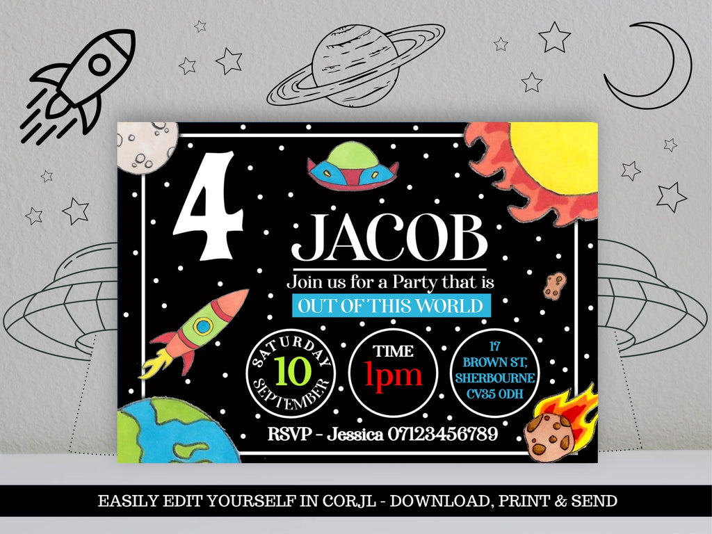 Outer Space Party Digital Invitation Template - KLC Creation