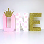 Load image into Gallery viewer, Pink &amp; Gold Princess ONE Letters - KLC Creation
