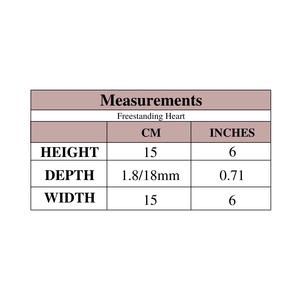 Measurement Table detailing Height 15cm, Depth 18mm & Width 15cm