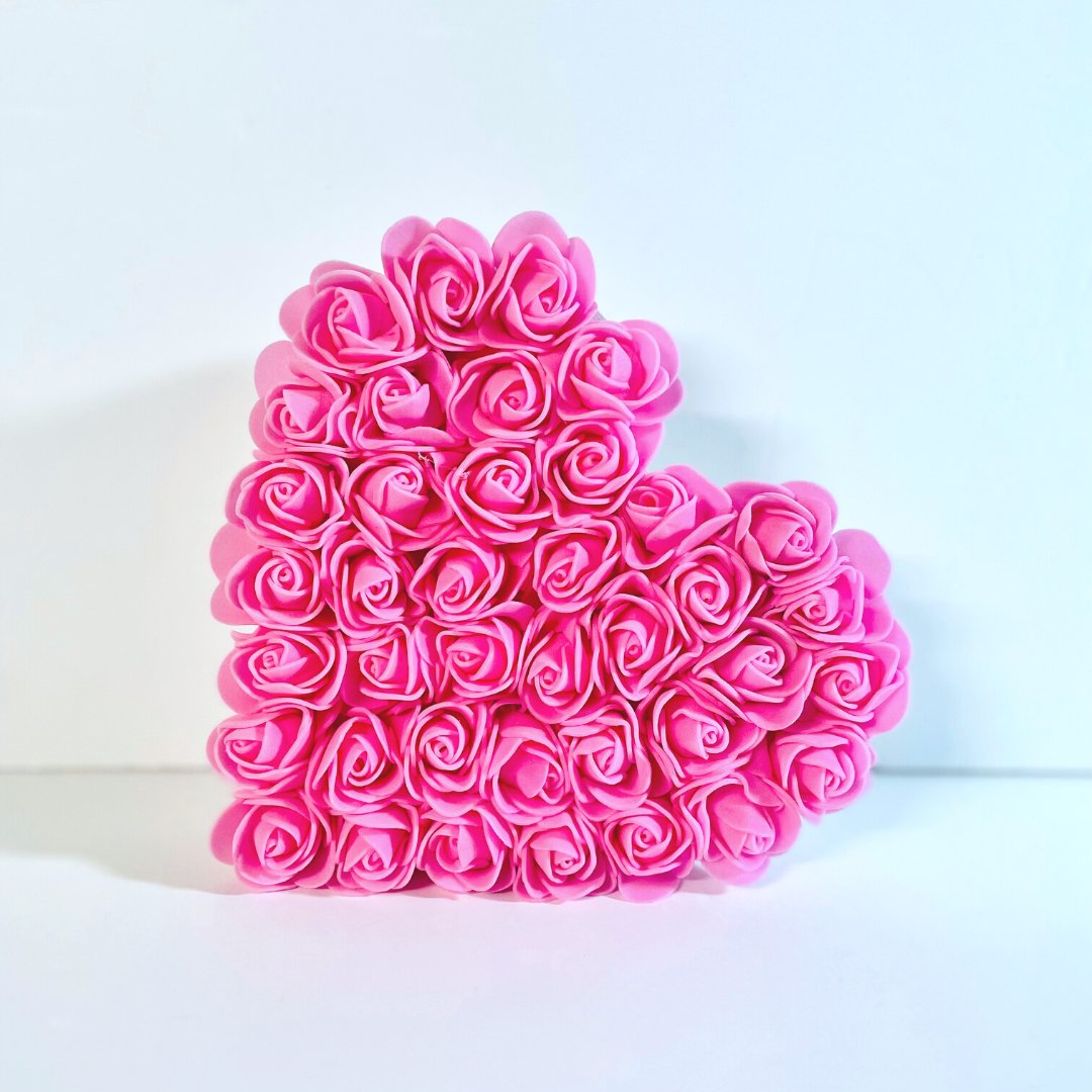 Pink Foam Rose Flower Freestanding Heart