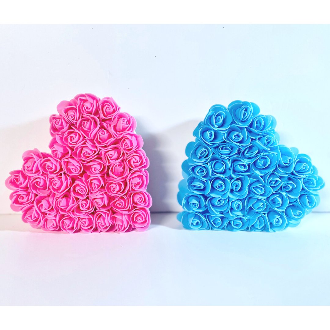 Pink & Blue Foam Rose Flower Freestanding Hearts