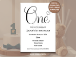 Load image into Gallery viewer, Classic Black &amp; White First Birthday Digital Invitation
