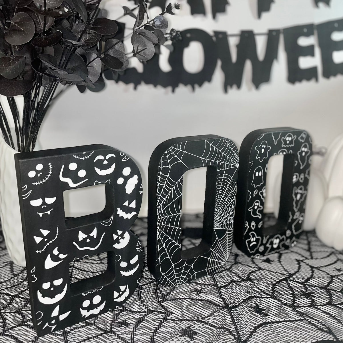 Black & White BOO Halloween Sign | BOO Freestanding Letters – KLC Creation