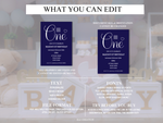 Load image into Gallery viewer, Navy Blue First Birthday Invite Template
