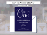 Load image into Gallery viewer, Navy Blue First Birthday Invite Template

