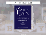 Load image into Gallery viewer, Navy Blue First Birthday Invite Template
