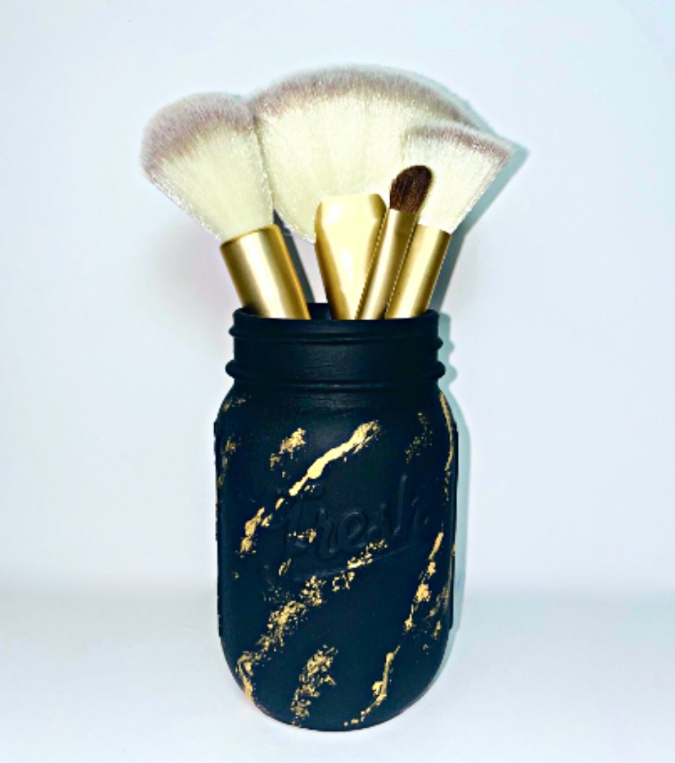 Black & Gold Mason Jar - KLC Creation