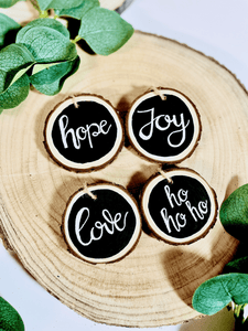Black & White Christmas Log Slice Decorations - KLC Creation