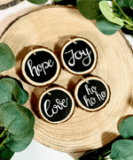 Load image into Gallery viewer, Black &amp; White Christmas Log Slice Decorations - KLC Creation
