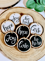 Load image into Gallery viewer, Black &amp; White Christmas Log Slice Decorations - KLC Creation
