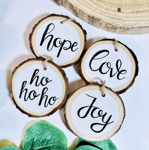 Black & White Christmas Log Slice Decorations - KLC Creation