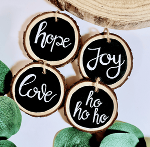 Black & White Christmas Log Slice Decorations - KLC Creation