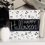 Load image into Gallery viewer, Black &amp; White Happy Halloween Square Sign - KLC Creation

