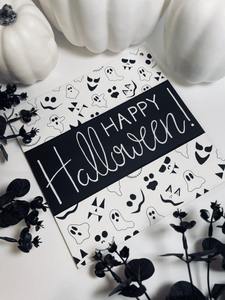 Black & White Happy Halloween Square Sign - KLC Creation
