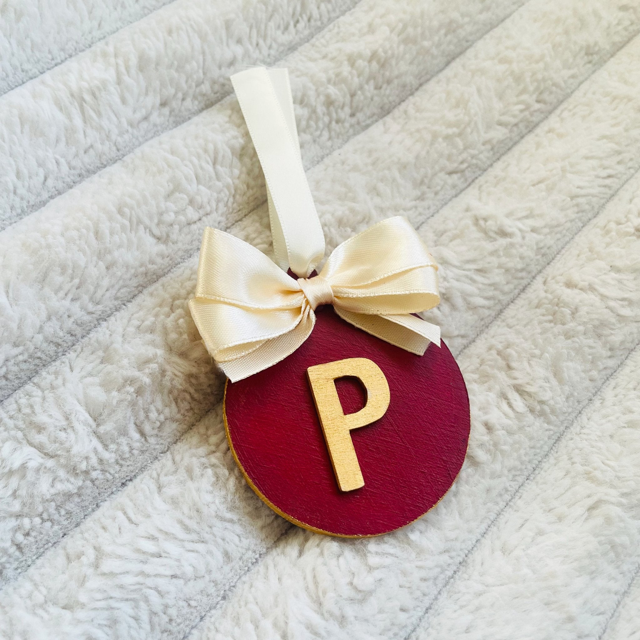 Burgundy & Gold Initial Christmas Decoration - KLC Creation