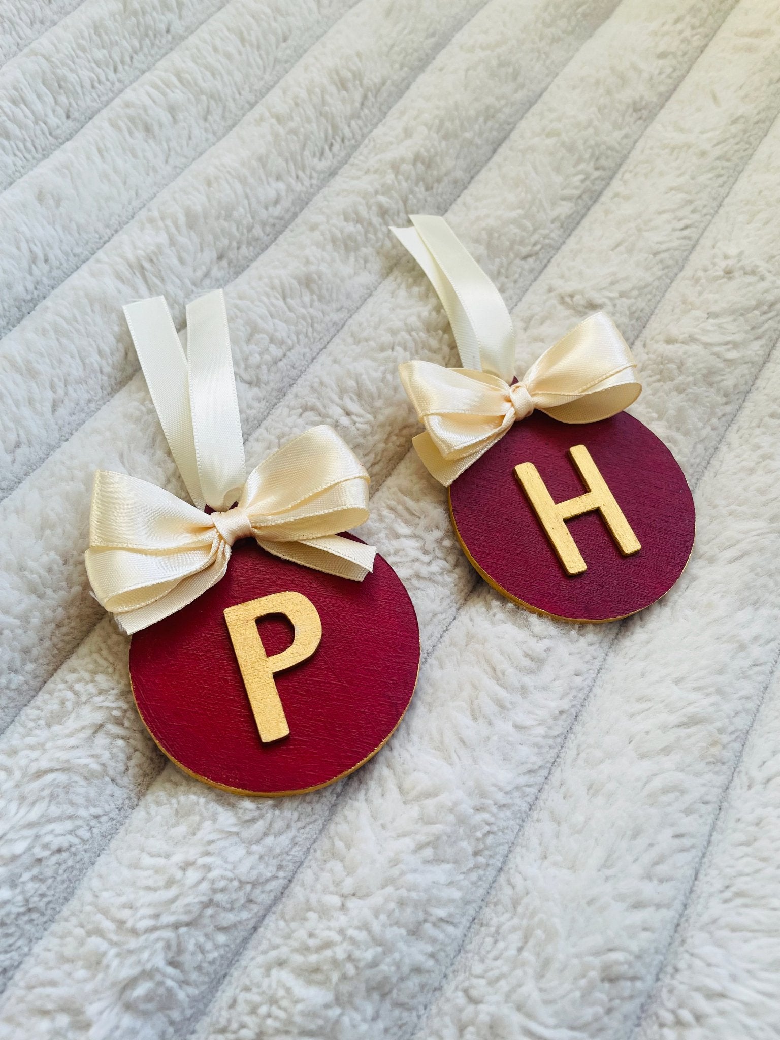 Burgundy & Gold Initial Christmas Decoration - KLC Creation