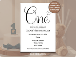 Load image into Gallery viewer, Classic Black &amp; White First Birthday Digital Invitation - KLC Creation

