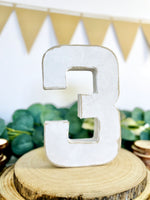 Load image into Gallery viewer, Distressed Paper Mache Number 3 - KLC Creation
