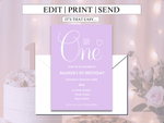 Load image into Gallery viewer, Mauve 1st Birthday Invitation Template - KLC Creation
