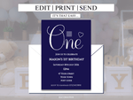 Load image into Gallery viewer, Navy Blue First Birthday Invite Template - KLC Creation
