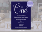 Load image into Gallery viewer, Navy Blue First Birthday Invite Template - KLC Creation
