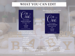 Load image into Gallery viewer, Navy Blue First Birthday Invite Template - KLC Creation
