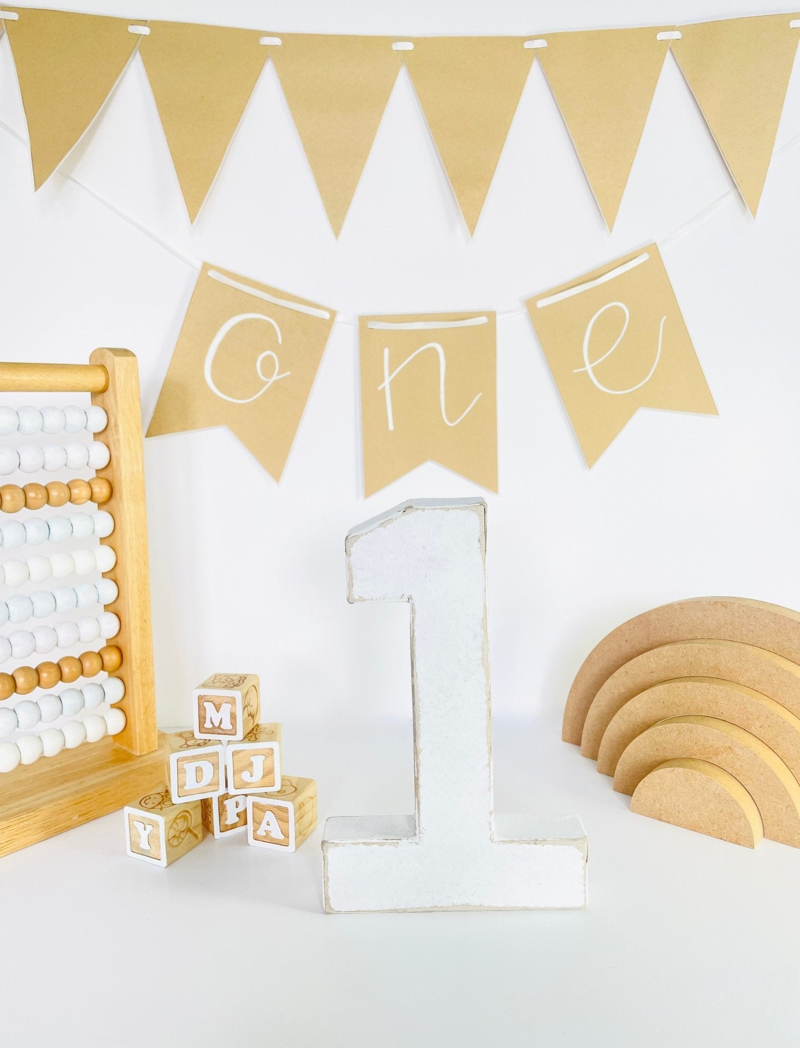 Neutral First Birthday ONE Banner - KLC Creation