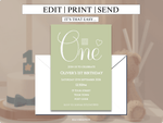 Load image into Gallery viewer, Olive Green First Birthday Digital Invite Template - KLC Creation
