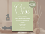 Load image into Gallery viewer, Olive Green First Birthday Digital Invite Template - KLC Creation
