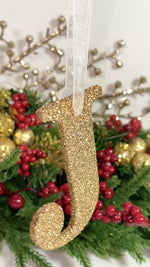 Load and play video in Gallery viewer, Gold Initial Letter Christmas Tree Decoration
