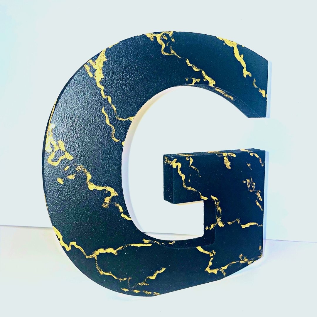 Black & Gold Marble Effect Letter - KLC Creation