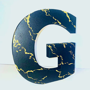 Black & Gold Marble Effect Letter - KLC Creation