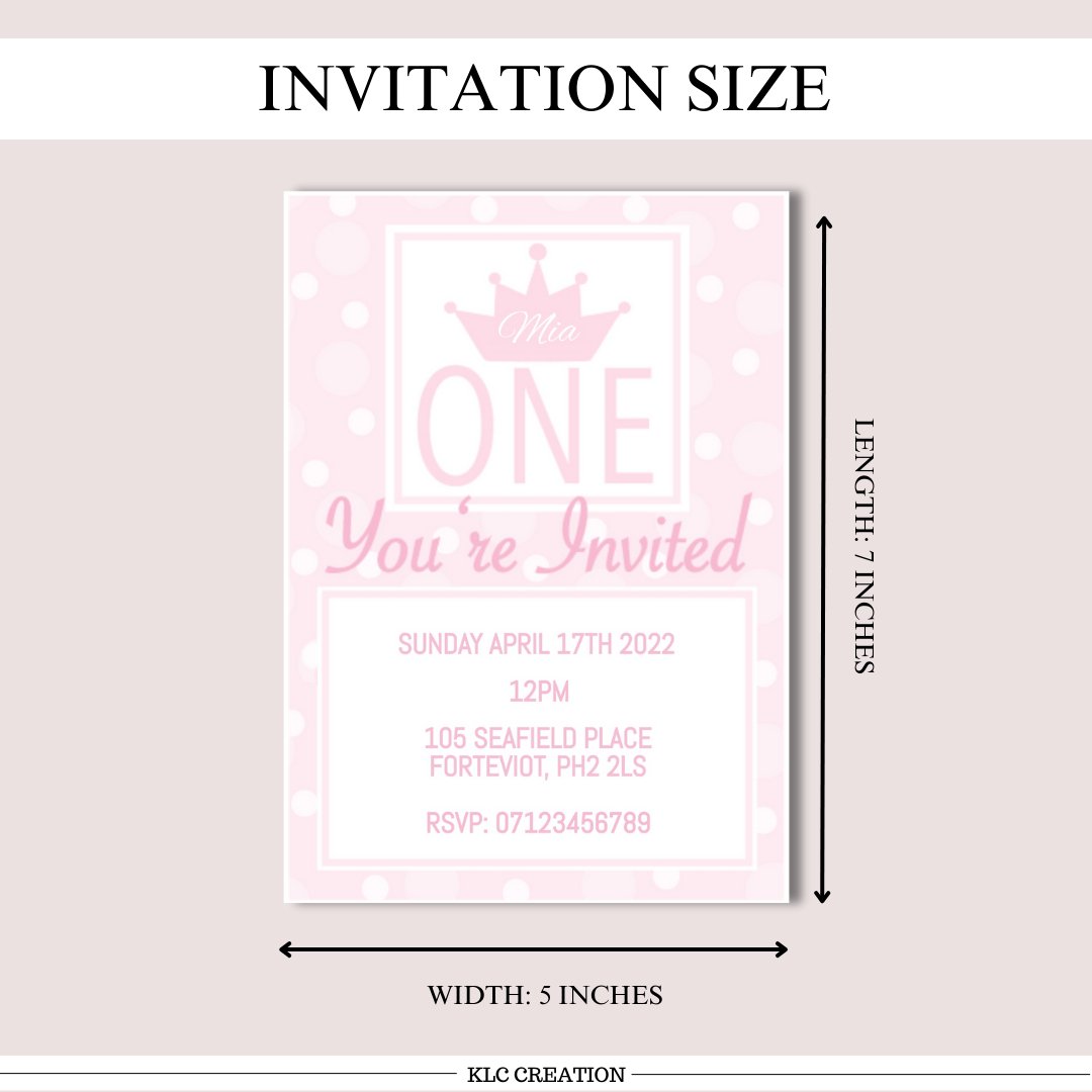 First Birthday Digital Invitation Template Pink Polka Dot - KLC Creation