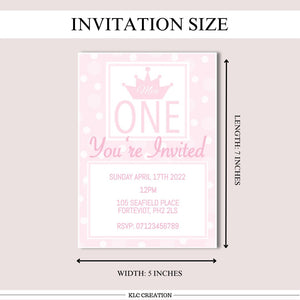 First Birthday Digital Invitation Template Pink Polka Dot - KLC Creation