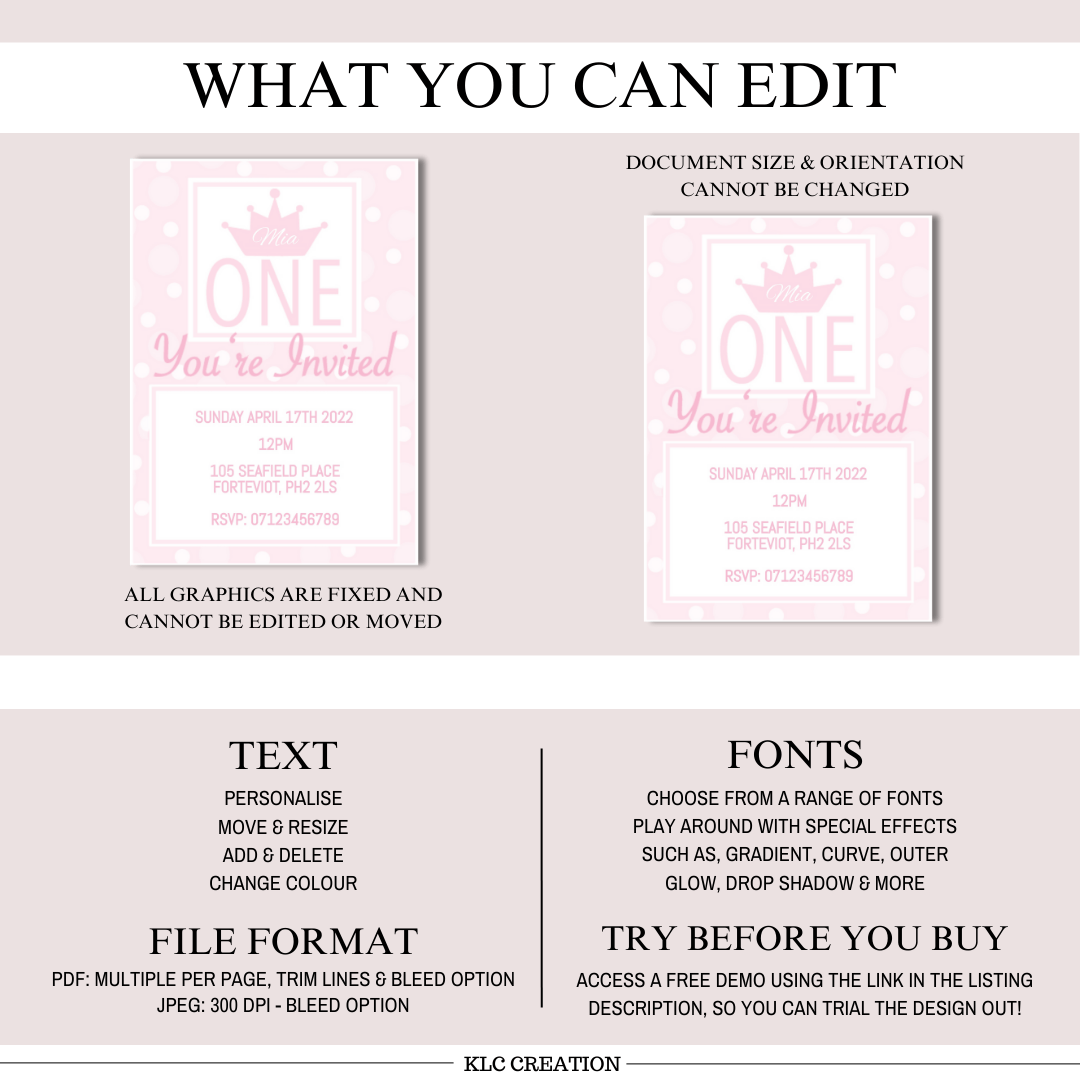 First Birthday Digital Invitation Template Pink Polka Dot - KLC Creation