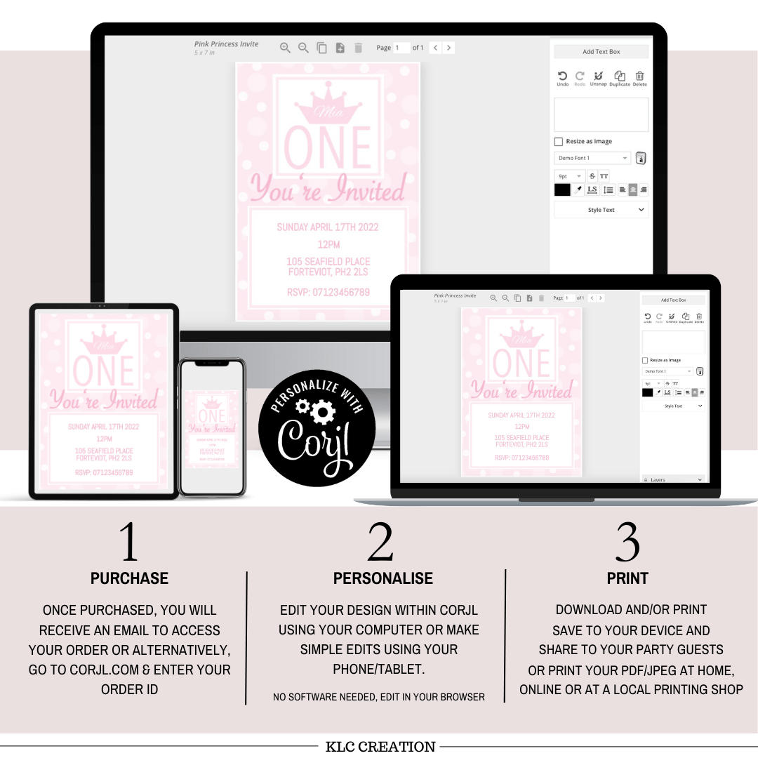 First Birthday Digital Invitation Template Pink Polka Dot - KLC Creation