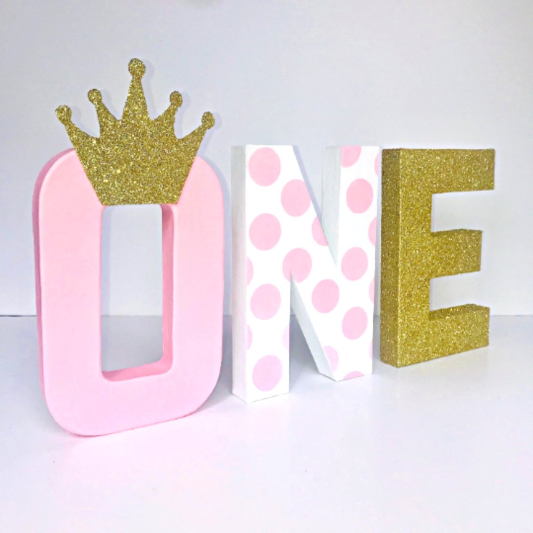 Pink & Gold Princess Theme ONE Letters | 1st Birthday Photoshoot Props ...