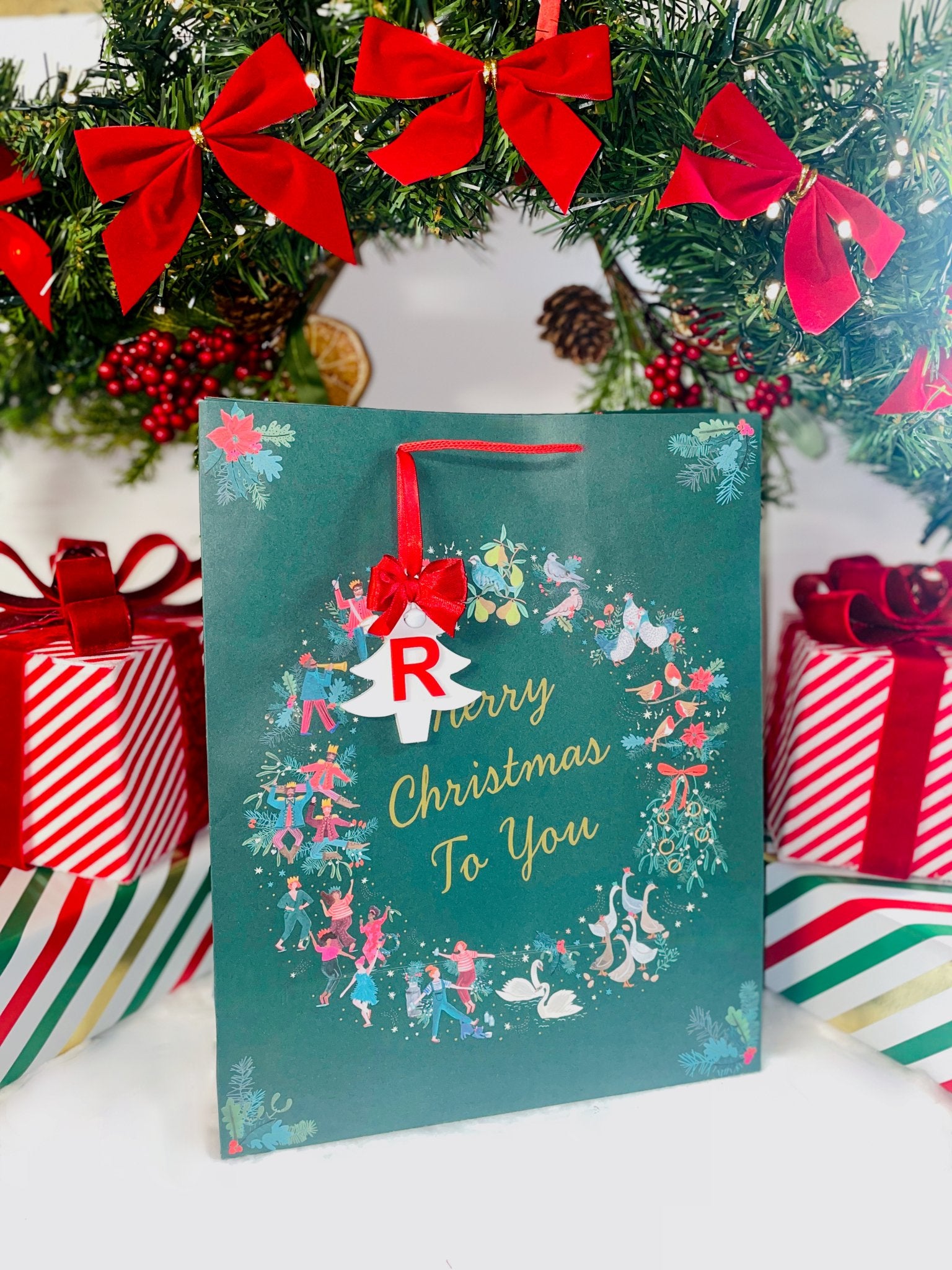 Red & White Christmas Initial Tree Decoration - KLC Creation