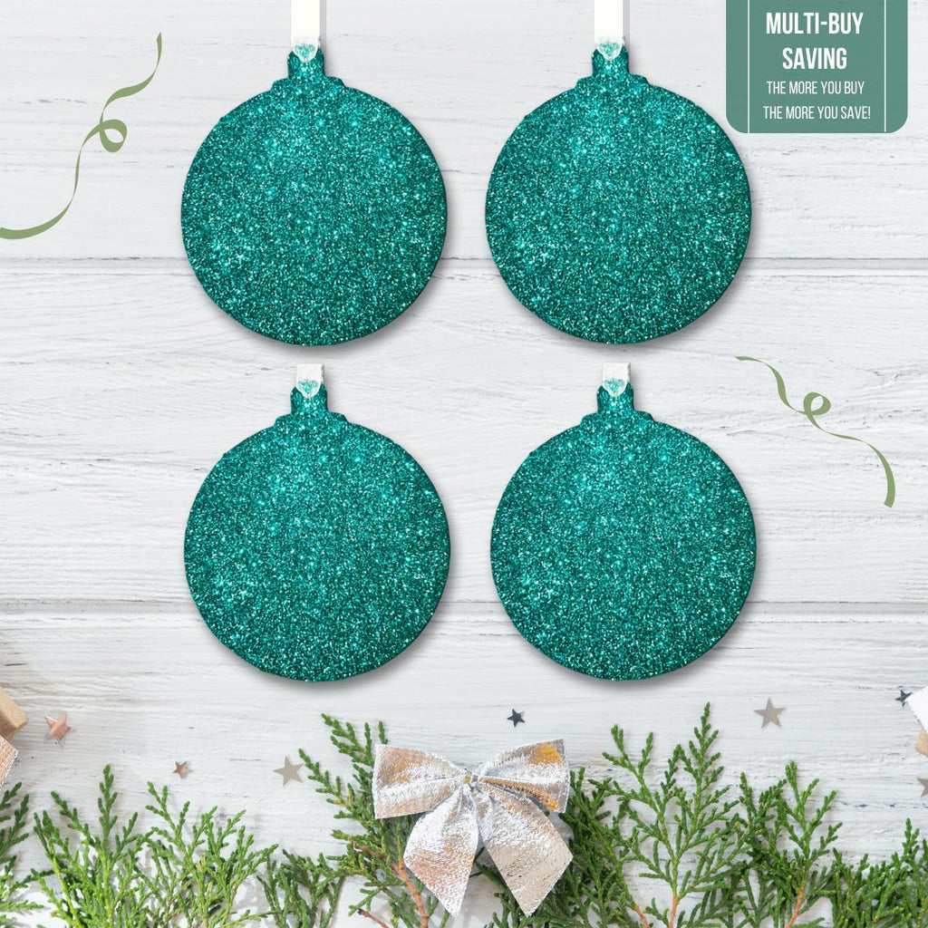 Set of Teal Green Glitter Bauble Decorations - KLC Creation