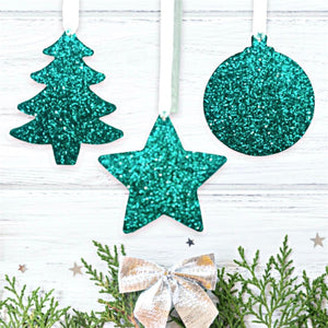 Set of Teal Green Glitter Bauble Decorations - KLC Creation