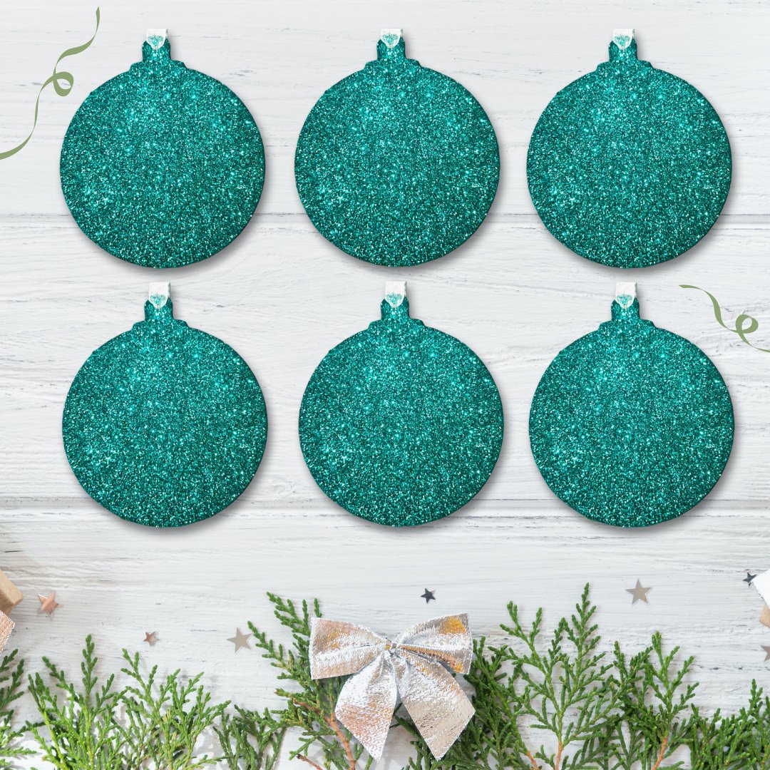 Set of Teal Green Glitter Bauble Decorations - KLC Creation