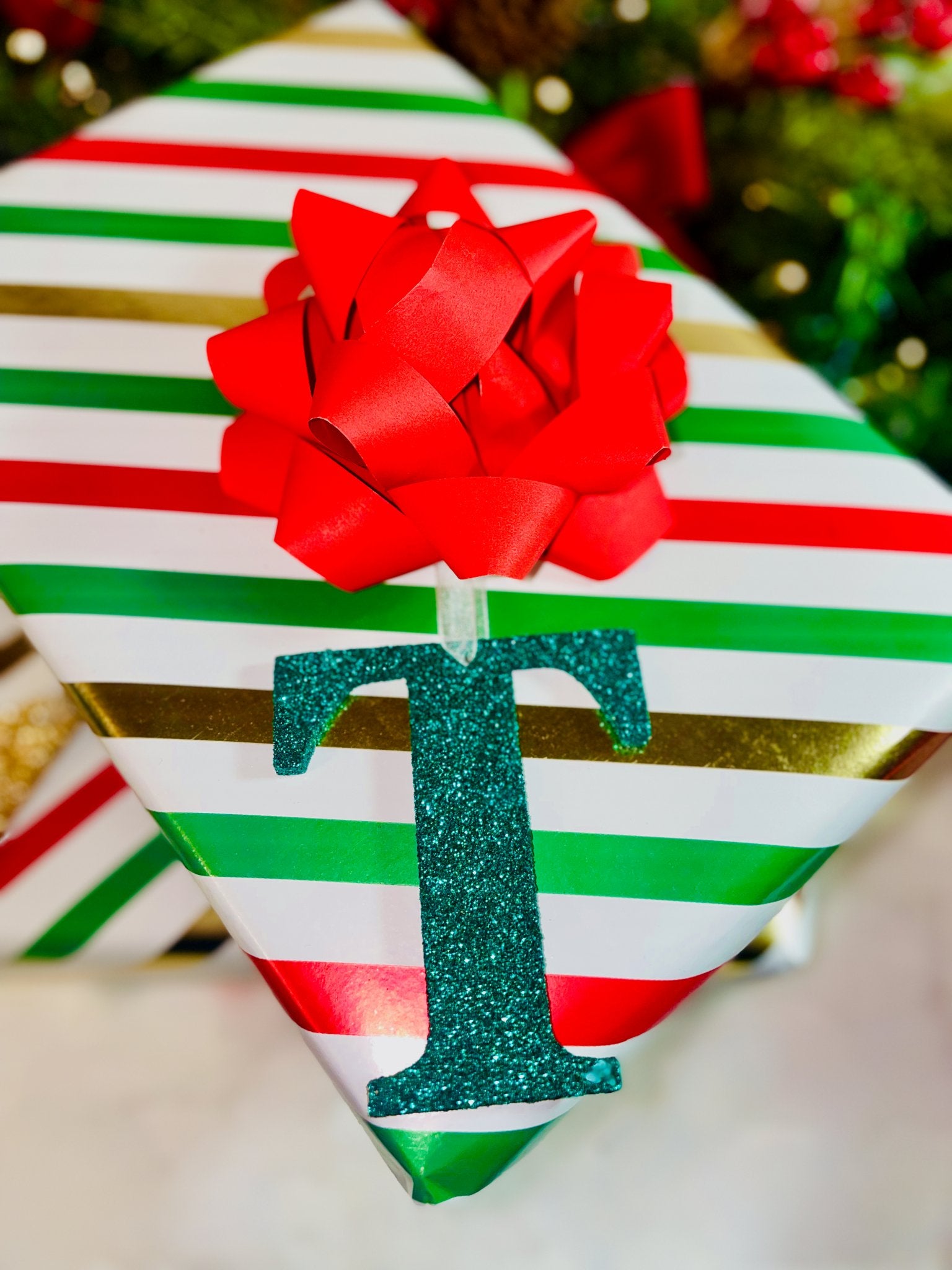 Teal Glitter Initial Christmas Decoration - KLC Creation