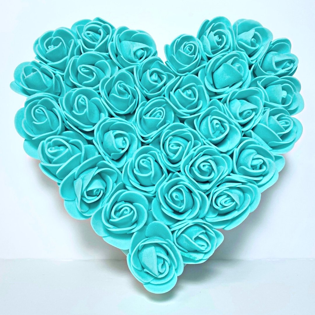 Turquoise Foam Rose Flower Freestanding Heart