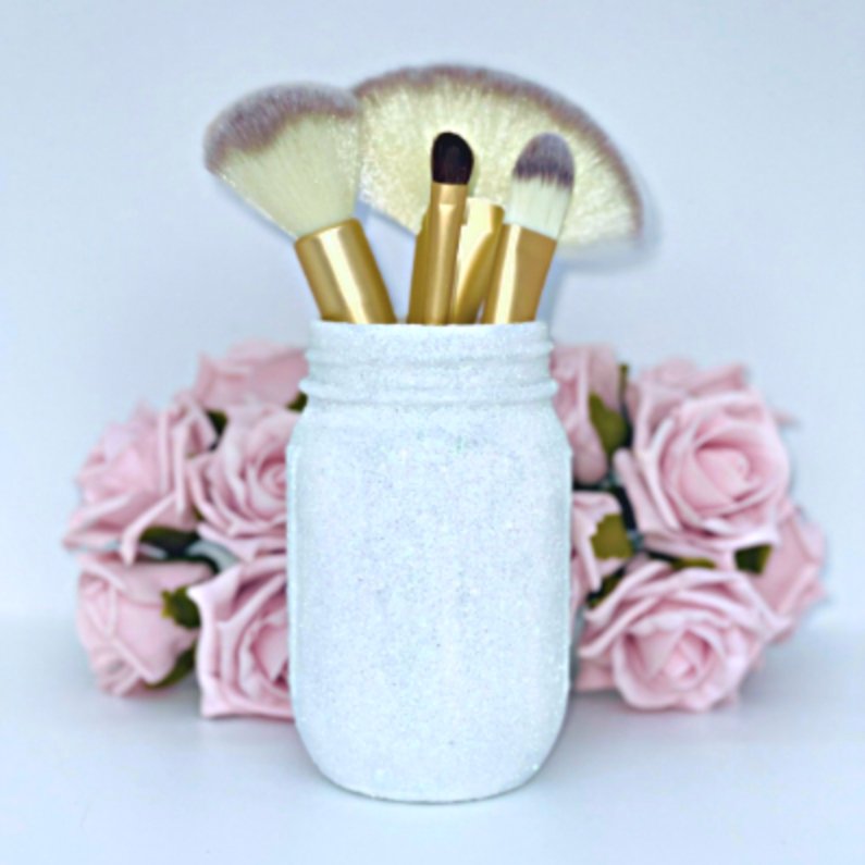 White Glitter Mason Jar - KLC Creation